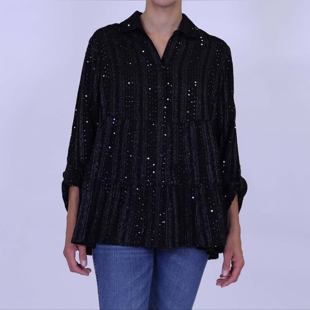 Linda Anderson Tiered Black Sparkle‎ Top
